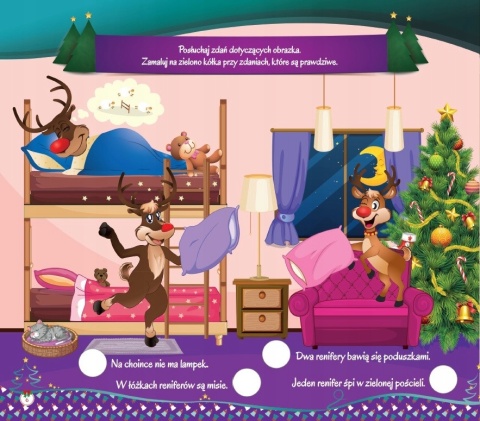 Reniferowe łamigłówki kreatywna świąteczna książeczka dla dzieci naklejki