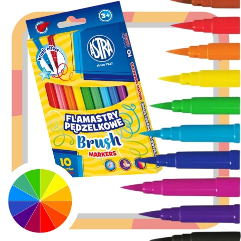 Flamastry okrągłe pędzelkowe ASTRA - 10 kolorów Flamastry okrągłe pędzelkowe ASTRA - 10 kolorów