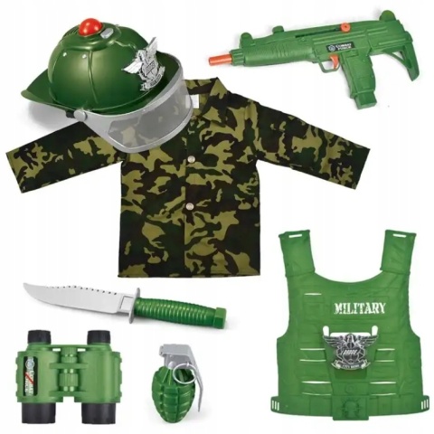 DUŻY XXL ZESTAW WOJSKOWY KAMIZELKA KASK KARABIN PISTOLET LORNETKA GRANAT