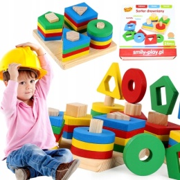 Drewniany sorter klocków UKŁADANKA KSZTAŁTY KOLORY MONTESSORI EDUKACYJNA