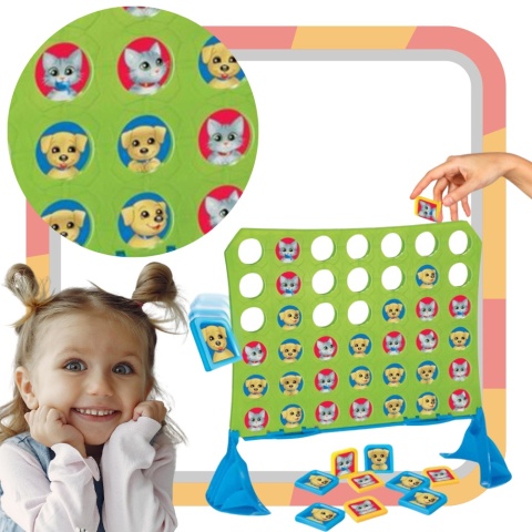 Gra Ułóż 4 W Rzędzie Kotki Pieski Żetony Podstawa Układanie Kolejność