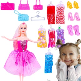 LALKA GARDEROBA + WIESZAK + 6 SUKIENEK + BUCIKI ++