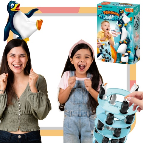 Tworzenie Wieży Pingwiny Gra Zręcznościowa Podstawa Ruchoma Konstrukcja