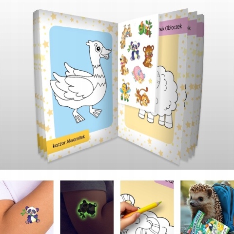 Kolorowanka z tatuażami świecą w ciemności Zwierzęta Malowanka dla dzieci