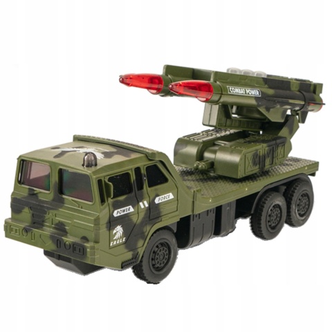 SAMOCHÓD WOJSKOWY Z WYRZUTNIĄ RAKIET EFEKTY ŚWIETLNE I DŹWIĘKOWE MEGA AUTO