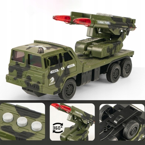 SAMOCHÓD WOJSKOWY Z WYRZUTNIĄ RAKIET EFEKTY ŚWIETLNE I DŹWIĘKOWE MEGA AUTO