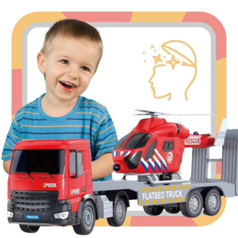 TRANSPORTER SAMOCHODOWY Z HELIKOPTEREM CIĘŻARÓWKA EFEKTY ŚWIETLNE DŹWIĘKOWE