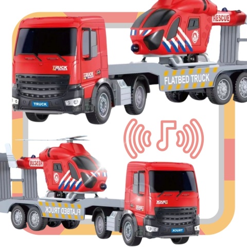 TRANSPORTER SAMOCHODOWY Z HELIKOPTEREM CIĘŻARÓWKA EFEKTY ŚWIETLNE DŹWIĘKOWE