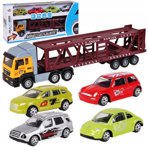 ZESTAW CIĘŻARÓWKA + 4 RESORAKI TIR AUTO LAWETA SAMOCHODZIKI MEGA PREZENT