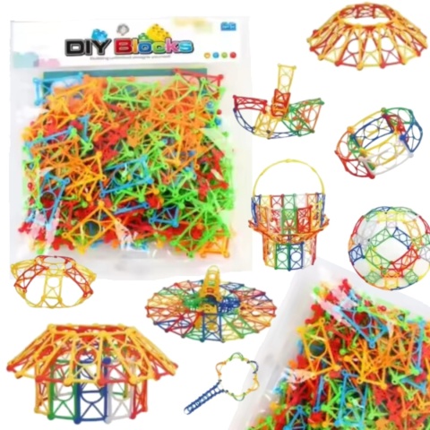 Klocki Konstrukcyjne Zestaw Patyczki Słomki Edukacyjne Kolorowe 204 ele Klocki Konstrukcyjne Zestaw Patyczki Słomki Edukacyjne Kolorowe 204 ele