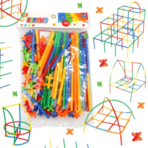 Klocki Słomki Konstrukcyjne Kreatywne 3D Patyczki Rurki Zestaw 160 ele Klocki Słomki Konstrukcyjne Kreatywne 3D Patyczki Rurki Zestaw 160 ele